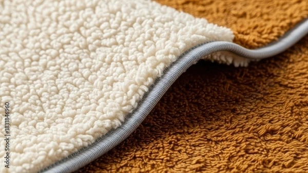 Fototapeta Closeup texture of soft, twotone sherpa fleece fabric with binding edge