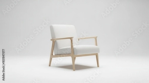 Fototapeta Modern armchair with light wood frame isolated on white background