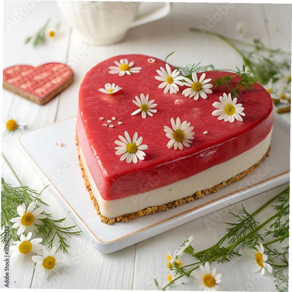 Fototapeta heart shaped cake with red topping decorated