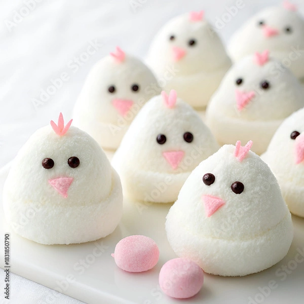 Fototapeta marshmallow chicks for eater on a white background