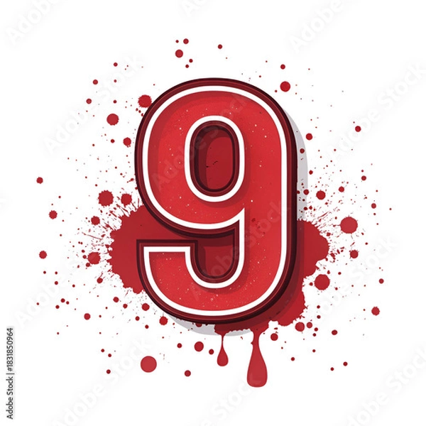 Fototapeta nine number isolated on white background red blood