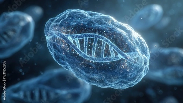 Obraz National Folic Acid Awareness Week: educational illustration of folic acid interacting with DNA synthesis inside a nucleus, microscopic cross-section, scientific clarity