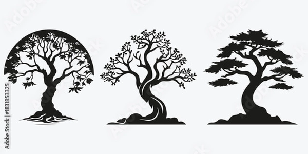 Obraz dragon tree silhouette sketch illustration vector set