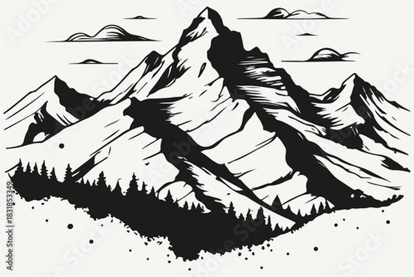 Fototapeta engraved mountain range sketch illustration vector