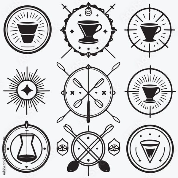 Fototapeta Hipster cafe badge icons sketch illustration vector