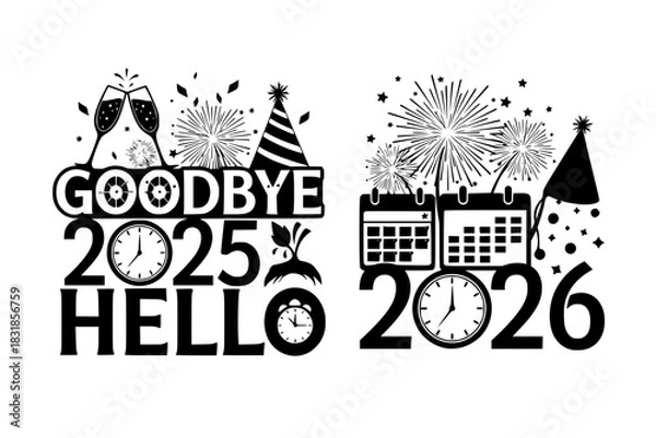 Fototapeta Goodbye 2025 Hello 2026 SVG Design | New Year Typography Cut File
