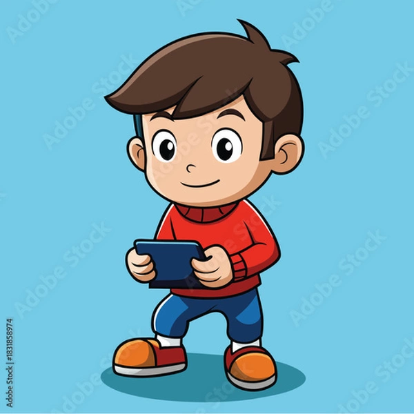 Obraz cartoon boy with a laptop