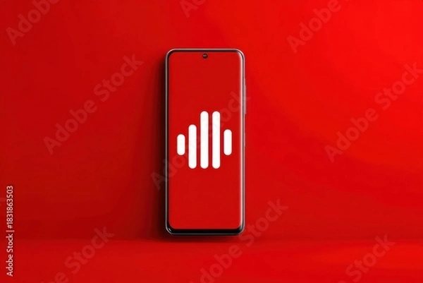 Obraz Red Smartphone with Audio Wave Logo