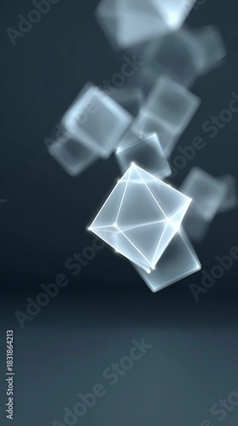 Fototapeta Abstract glowing polygon fragments floating against dark modern background
