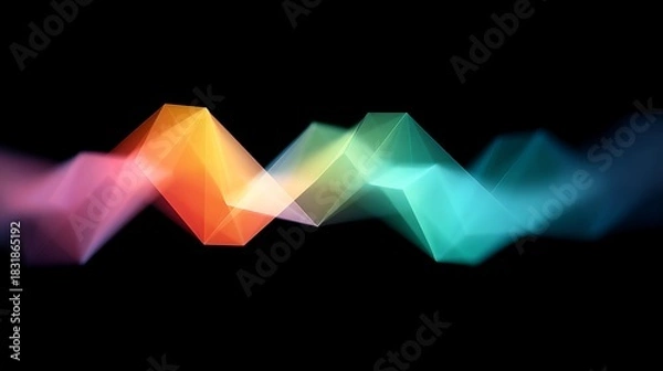 Fototapeta Abstract neon polygon wave glowing softly over black canvas