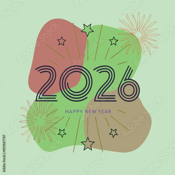 Obraz Happy New Year 2026 Abstract Celebration Design with Line Art Numbers and Fireworks