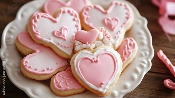 Obraz A plate of cupid themed sugar cookies decorated with icing