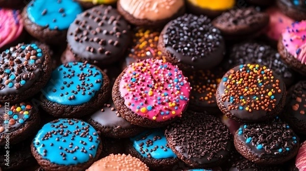 Obraz A playful assortment of chocolate cookies with vibrant icing