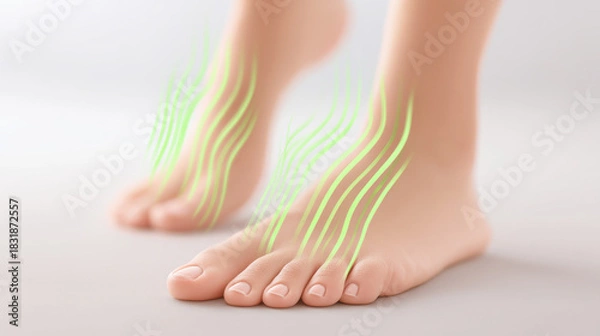 Fototapeta close-up of feet with green glow symbolizing unpleasant odor