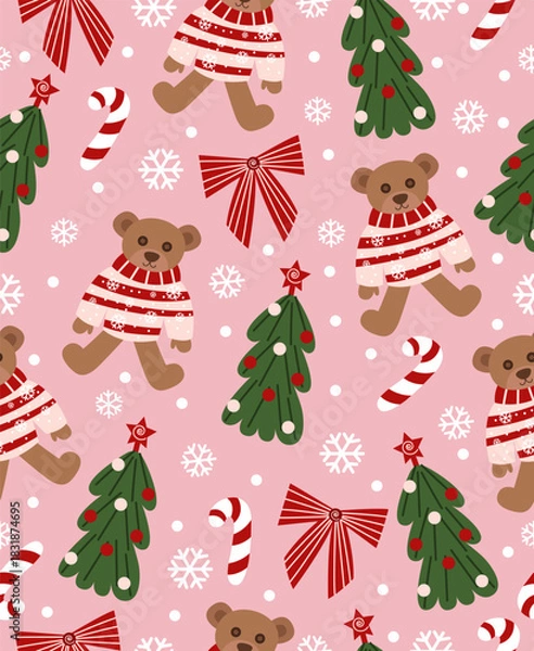 Obraz Pattern of New Year's elements on a light pink background.