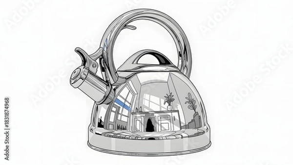 Fototapeta Elegant silver teapot with ornate handle and spout for tea service