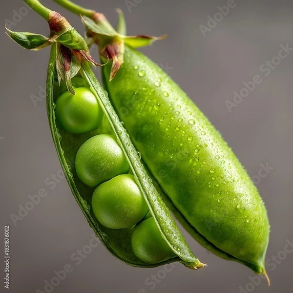 Obraz Open Pea Pod Revealing Four Green Peas split Image