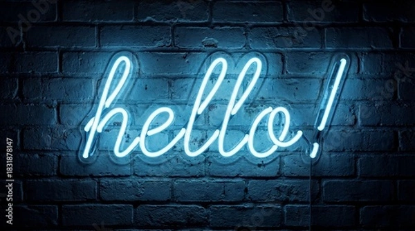 Obraz Blue Neon "Hello" Sign on Brick Wall