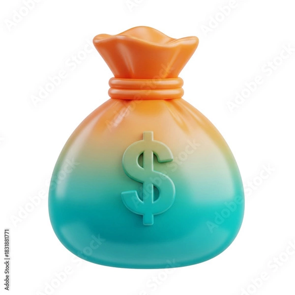 Fototapeta A vibrant 3D rendering of a money bag with a dollar sign.