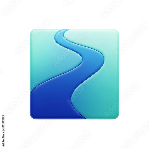Fototapeta A stylized square icon featuring a winding blue river against a teal background, suggesting flow.
