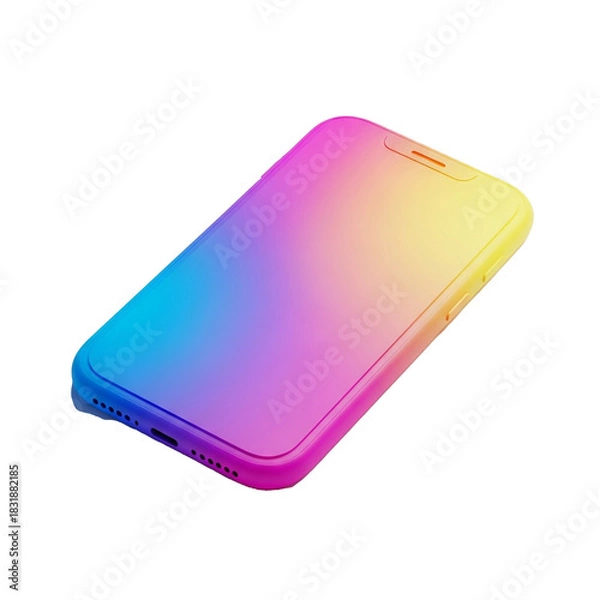 Fototapeta A colorful smartphone with a gradient design, showcasing modern technology and sleek aesthetics.