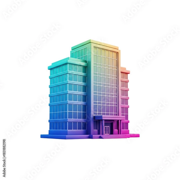Fototapeta A colorful, stylized illustration of a modern office building with multiple floors and windows.