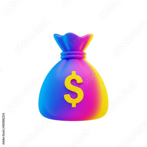 Fototapeta A vibrant 3D rendering of a money bag, symbolizing wealth and financial success.