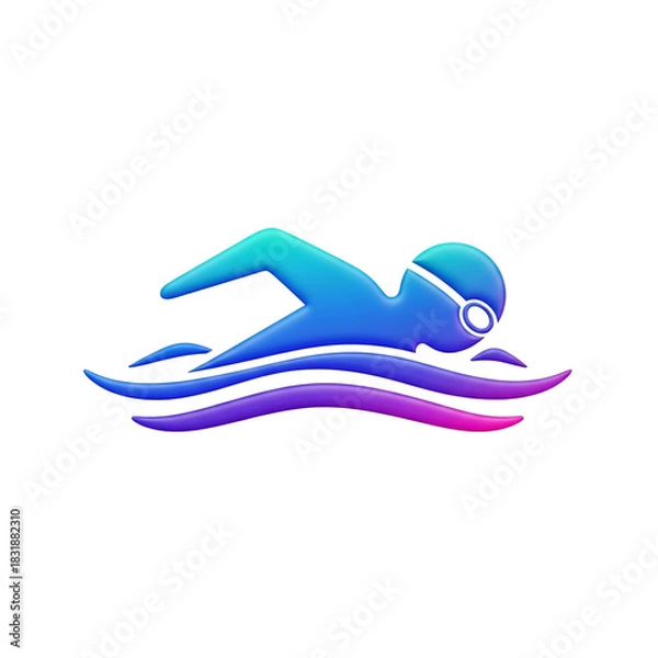 Fototapeta A vibrant illustration of a swimmer gracefully gliding through the water, stylized with a gradient.