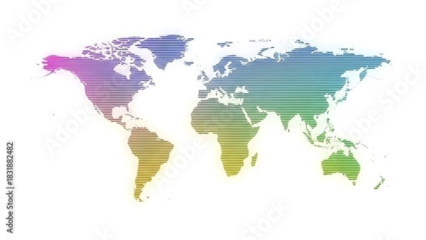 Fototapeta Abstract world map with horizontal lines and rainbow gradient colors