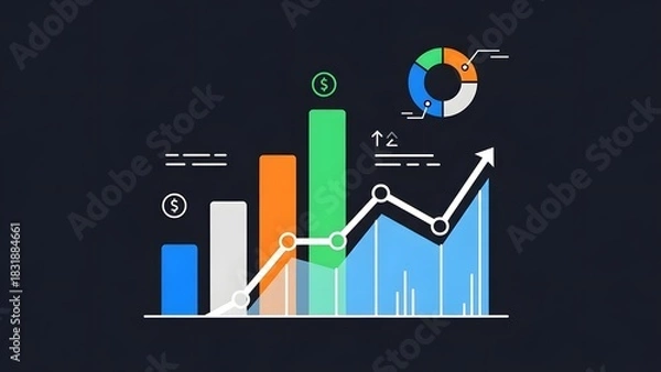 Fototapeta Colorful business growth chart and graph illustration on dark background