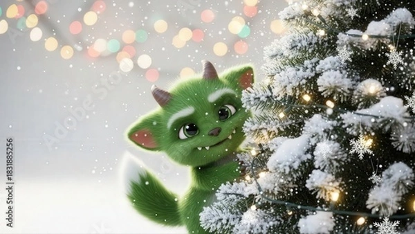 Fototapeta Charming winter scene featuring playful animal amidst icy branches