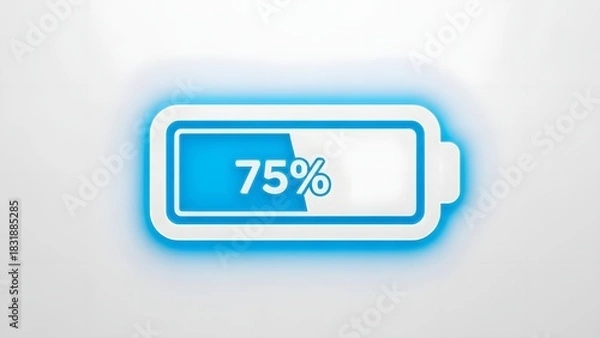 Fototapeta Seventy five percent battery charge level indicator with glowing blue outline