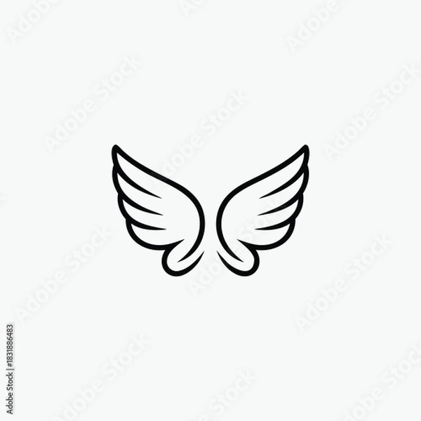 Fototapeta Minimal Winged Logo with Simple Lines in Black Vector Design