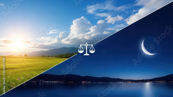 Fototapeta Evenly balanced sky revealing differing lights and peaceful coexistence