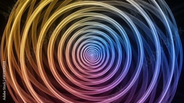 Fototapeta Enthralling concentric rainbow tunnel with glowing psychedelic effects