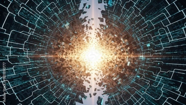 Fototapeta Dynamic electronic landscape illustrating security and innovation themes