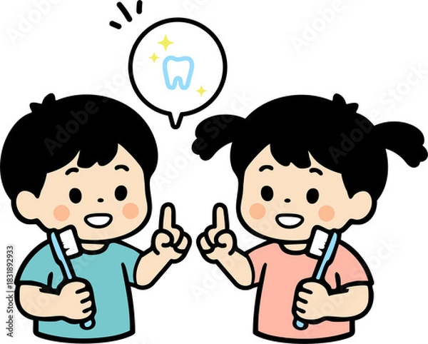 Fototapeta Happy Child Brushing Teeth