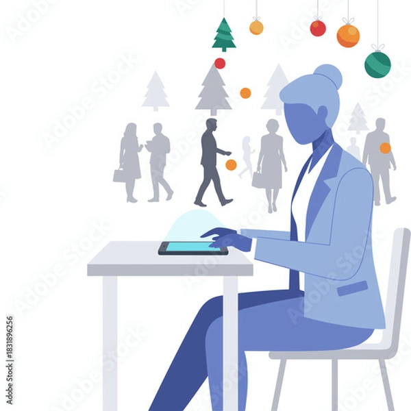 Obraz Busy professional using tablet during the holiday season Christmas business retail and tech concept