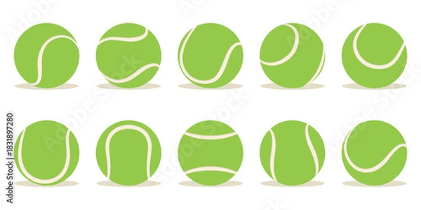 Obraz Set of different green tennis balls. Flat vector illustration isolated on a white background.