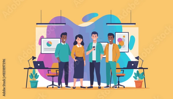 Obraz Diverse business team standing together in a modern collaborative office space