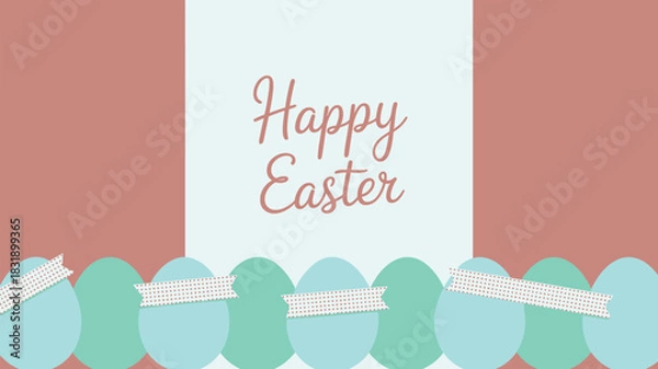 Obraz Happy easter greeting card with pastel colored eggs and decorative ribbons on a soft background