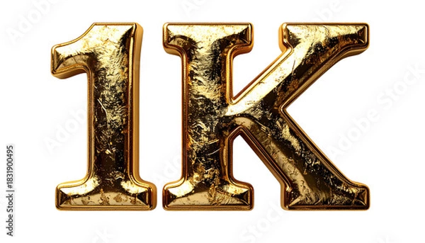 Fototapeta Bold “1K” text displayed prominently, symbolizing milestones, followers, subscribers, likes, achievements, or data count, perfect for social media and digital graphics.