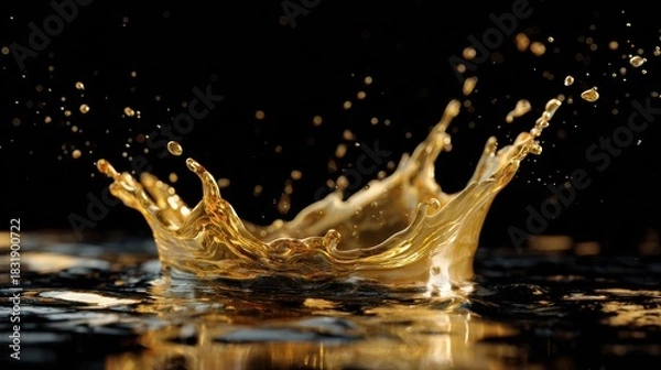Fototapeta Majestic Crown of Liquid Gold: Dynamic Paint Splash with Metallic Reflection on Dark Background