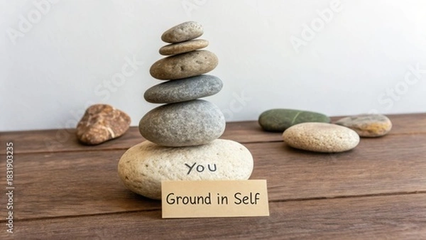 Fototapeta Stacked Stones in Balance Representing Self and Grounding