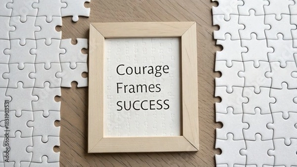 Fototapeta The framed message Courage Frames Success surrounded by puzzles