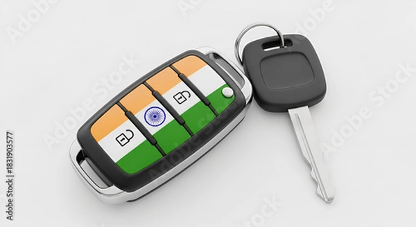 Fototapeta car key with remote control isolated, india flag & india independence day key