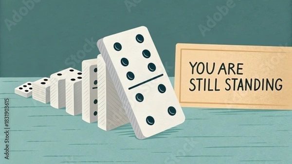 Fototapeta Upright Domino Among Fallen in Flat Design Concept