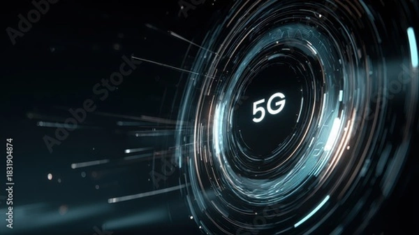 Fototapeta Abstract image showing rings of light expanding with 5G connectivity