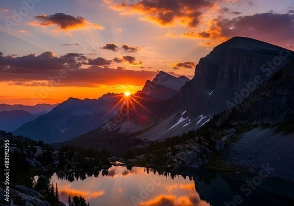 Fototapeta sunset in the mountains