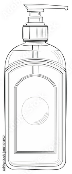 Fototapeta Line drawing of soap dispenser bottle for personal hygiene